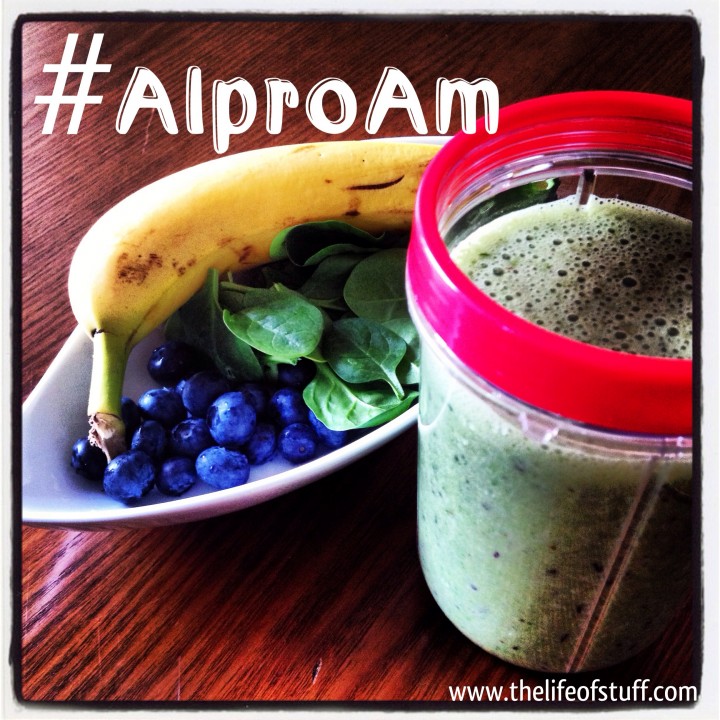 AlproAm Monday Smoothie - spinach, blueberries, banana and Alpro Almond Unsweetened 