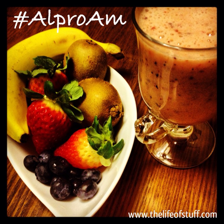 AlproAm Wednesday Smoothie - Banana, Kiwi, Strawberries, Blueberries and Alpro Almond Unsweetened 