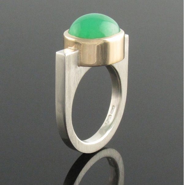 10 Irish Designed Jewellery You'll Covet Eva Dorney Goldsmith 9ct Bezel Set Chrysoprase on U-Shaped Silver Ring €345.00