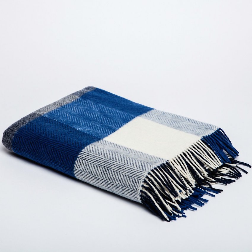 Classic Blue Pantone Colour of the Year 2020 Indigo Check Throw by John Hanly