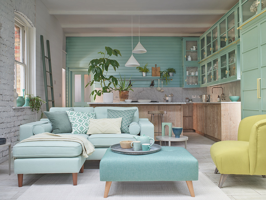 9 Perfect Pairings - Living Room Trends with DFS - Summer 2020 - So Simple Sam lounger, New Lark Tub Chair & DFS Gardenia Bench footstool