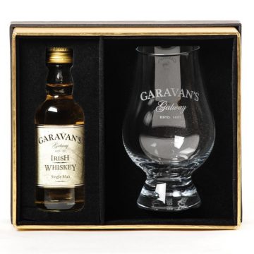 18 Excellent Irish Whiskey Gift Sets & Boxes €75 and Under - Garavan’s Whiskey and Glass Set 50ml
