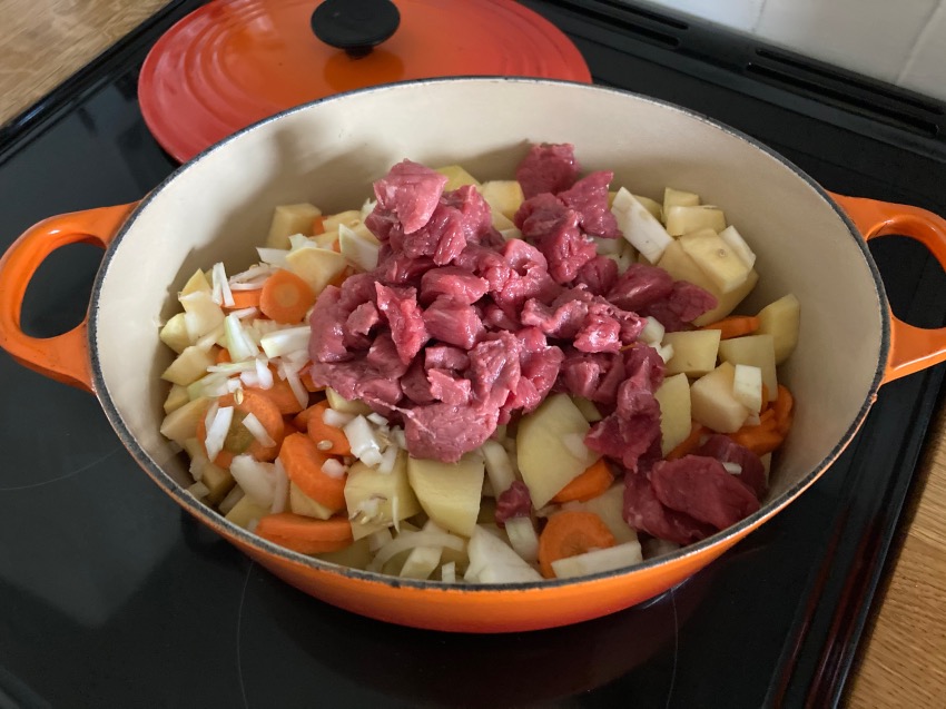 Delicious 1 Pot Oven Cooked Irish Beef Stew Recipe - steak and vegetables