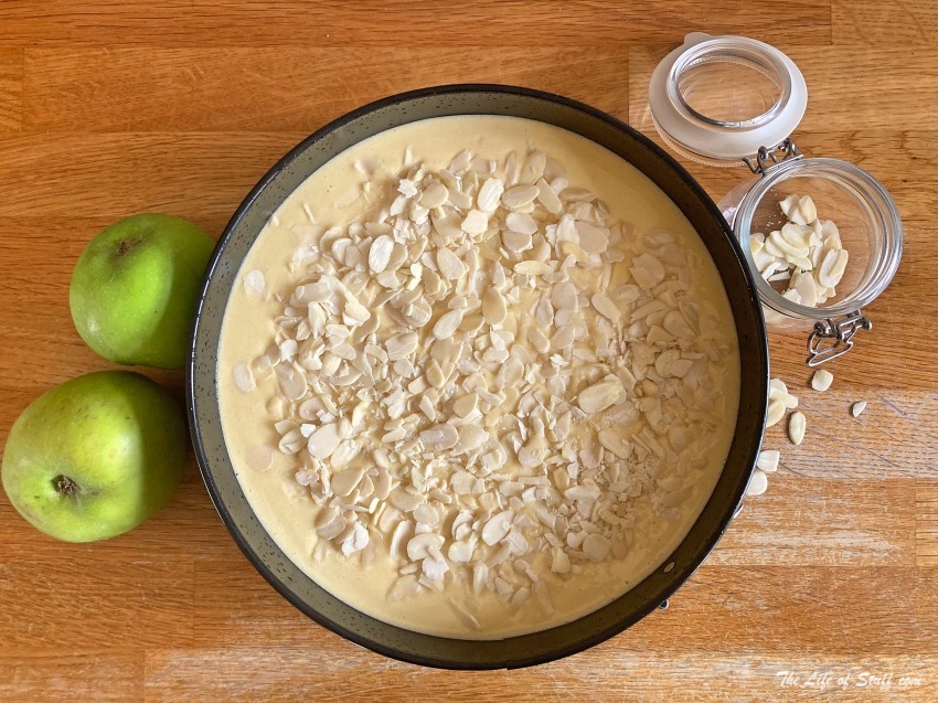 Nigella Lawson's - Apple and Almond Cake - Cake mix with Almonds In the baking tin